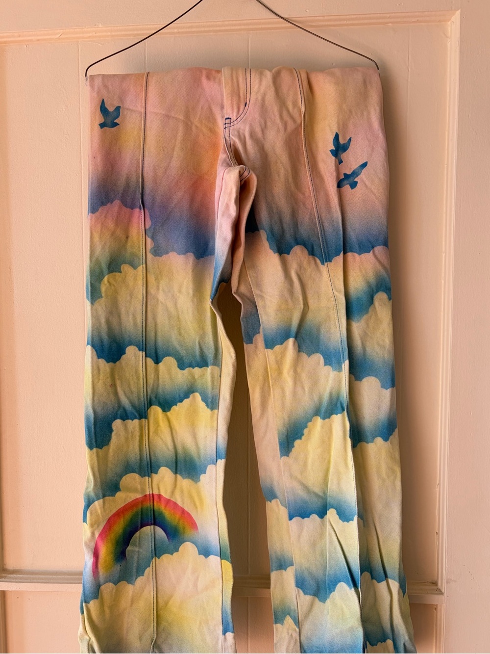 Big Bud Press Pastel Cloud & Rainbow Boot Cut Pants - Pink Blue Yellow